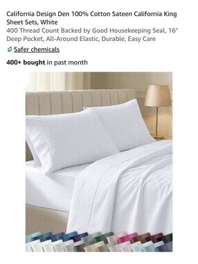 California Design Den King 4 Piece Sheet Set 100% Cotton Bright White NEW